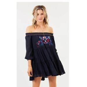 Free People Sunbeams Dress Womens Small A-Line Floral Off Shoulder Mini Cottage